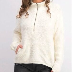 TeeBerry & Weave Cream Sherpa Fur Quarter Zip Pullover M Cozy Plush Sweater